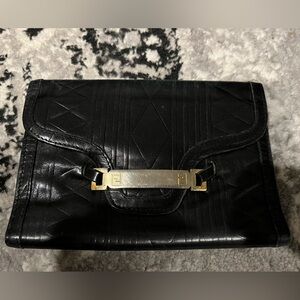 Vintage Fendi Black Leather Wallet with Gold Accent